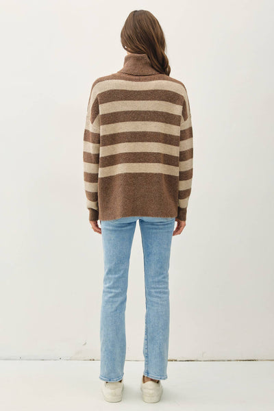 Wide Stripe Turtle Neck Sweater - Cocoa