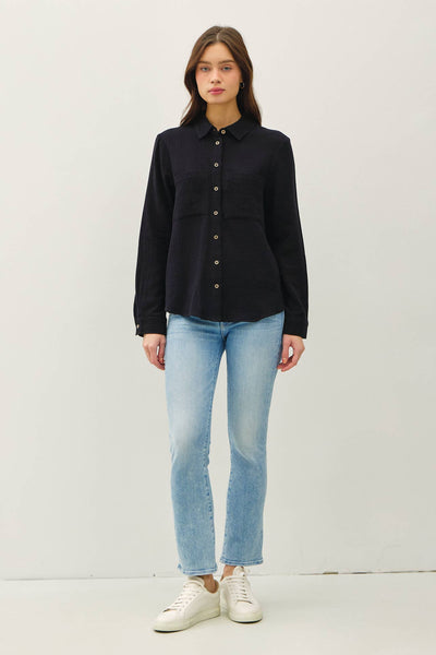 COTTON GAUZE LONG SLEEVE BUTTON UP SHIRT