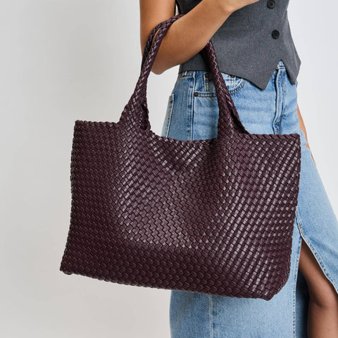 Solana Woven Vegan Leather Tote - Espresso