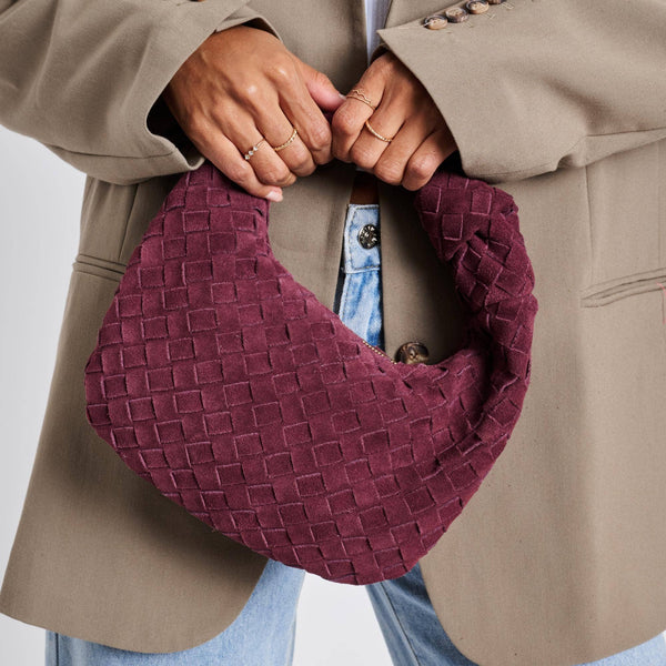 Autumn Woven Genuine Suede Leather Clutch - Chocolate
