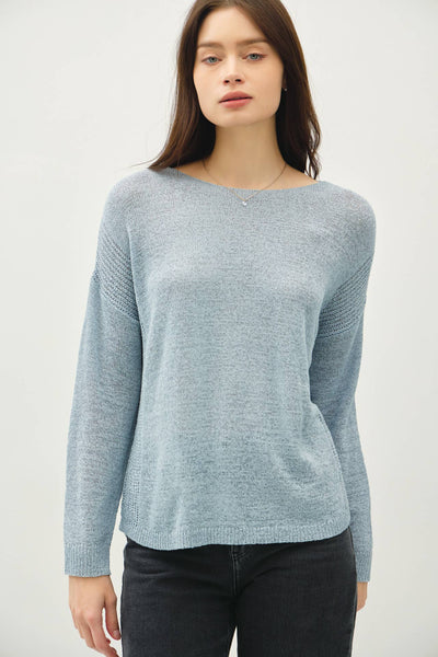 LIGHTWEIGHT DROP SHOULDER PULLOVER RIB KNIT