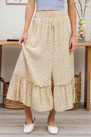 Floral Button Down Midi Skirt - Yellow