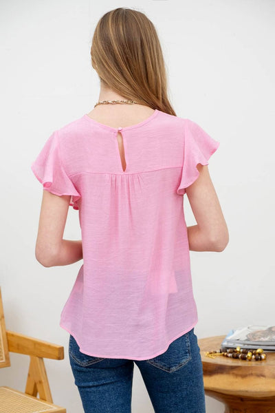 Mesh Ruffle Sleeve Blouse - Pink