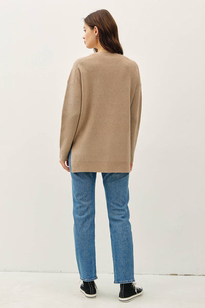 V-Neck Ribbed Cardigan - Mocha