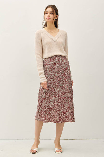 PRINT MIDI SKIRT WITH ELASTIC WAISTBAND