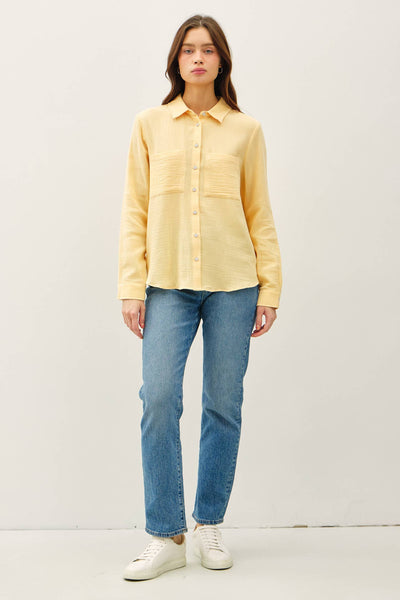 COTTON GAUZE LONG SLEEVE BUTTON UP SHIRT