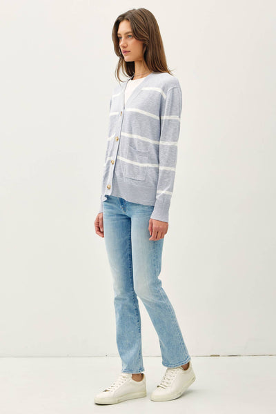 LIGHTWEIGHT STRIPE OVERSIZED V-NECK CARDIGAN