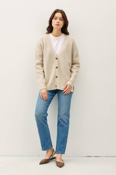 V-Neck Ribbed Cardigan  - Oatmeal