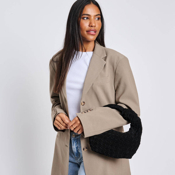 Autumn Woven Genuine Suede Leather Clutch - Chocolate