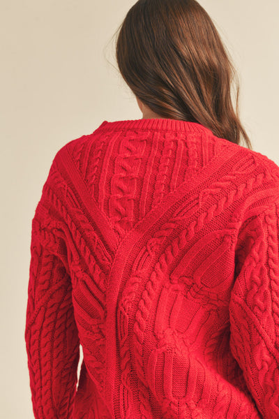 Cable Knit Sweater - Red