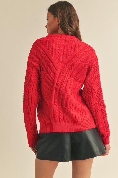 Cable Knit Sweater - Red