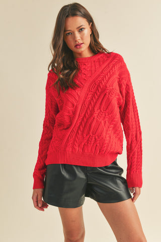 Cable Knit Sweater - Red