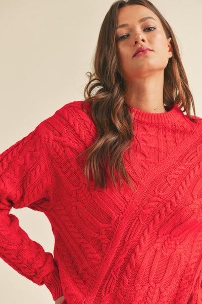 Cable Knit Sweater - Red