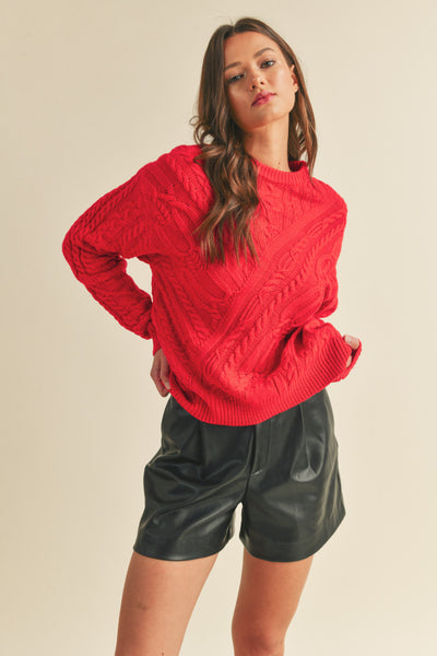 Cable Knit Sweater - Red