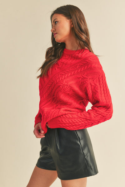 Cable Knit Sweater - Red