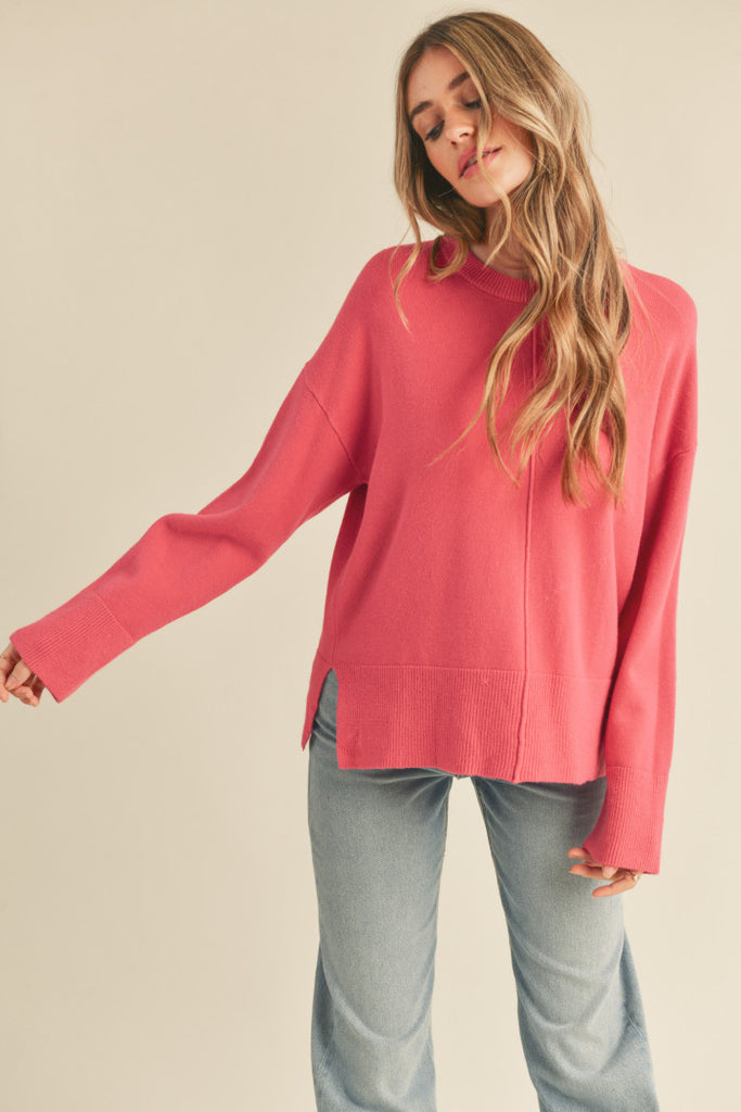 Essential Split Hem Sweater - Pink