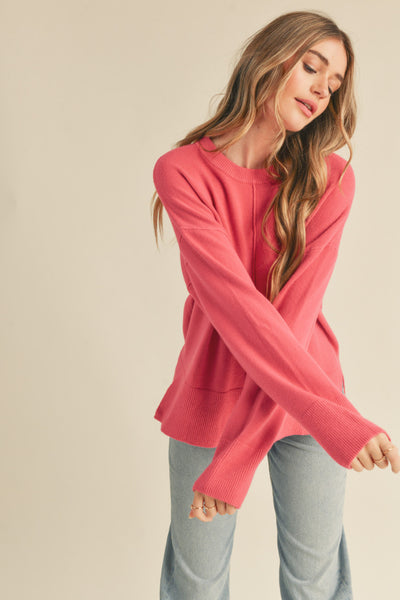 Essential Split Hem Sweater - Pink