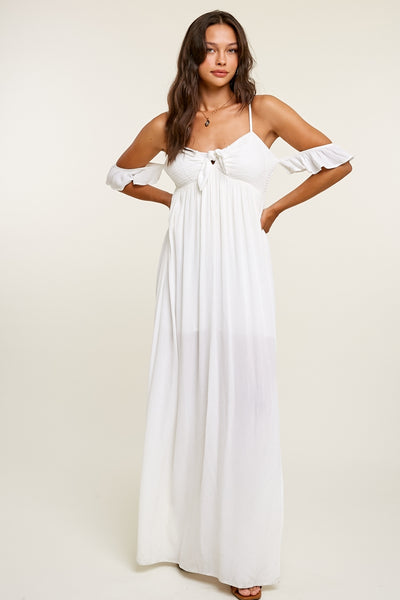 Flutter Sleeve Maxi Dress - White