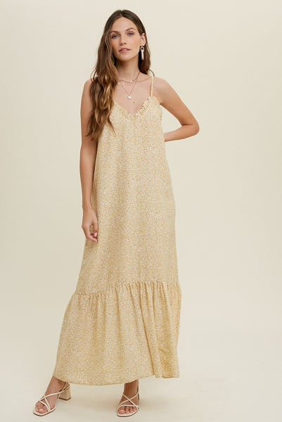 Floral Ruffle Hem Maxi Dress - Honey