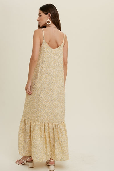 Floral Ruffle Hem Maxi Dress - Honey