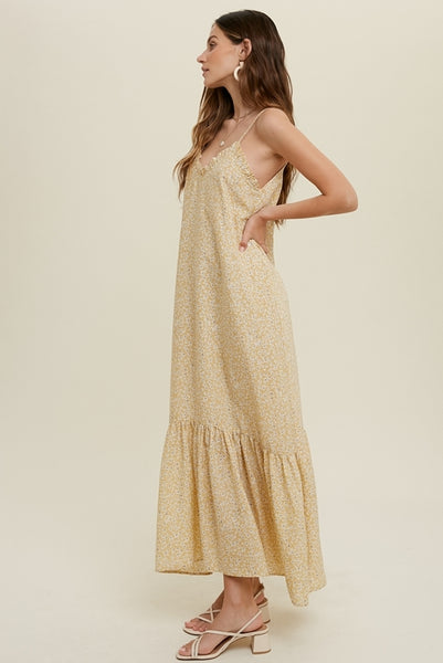Floral Ruffle Hem Maxi Dress - Honey