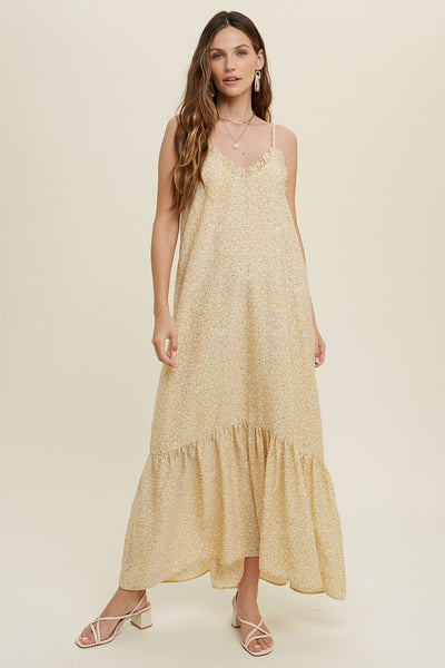 Floral Ruffle Hem Maxi Dress - Honey