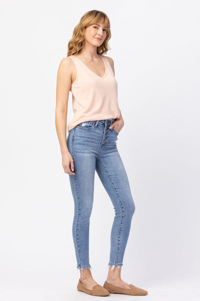 Hi-Rise Button Fly Skinny Jeans