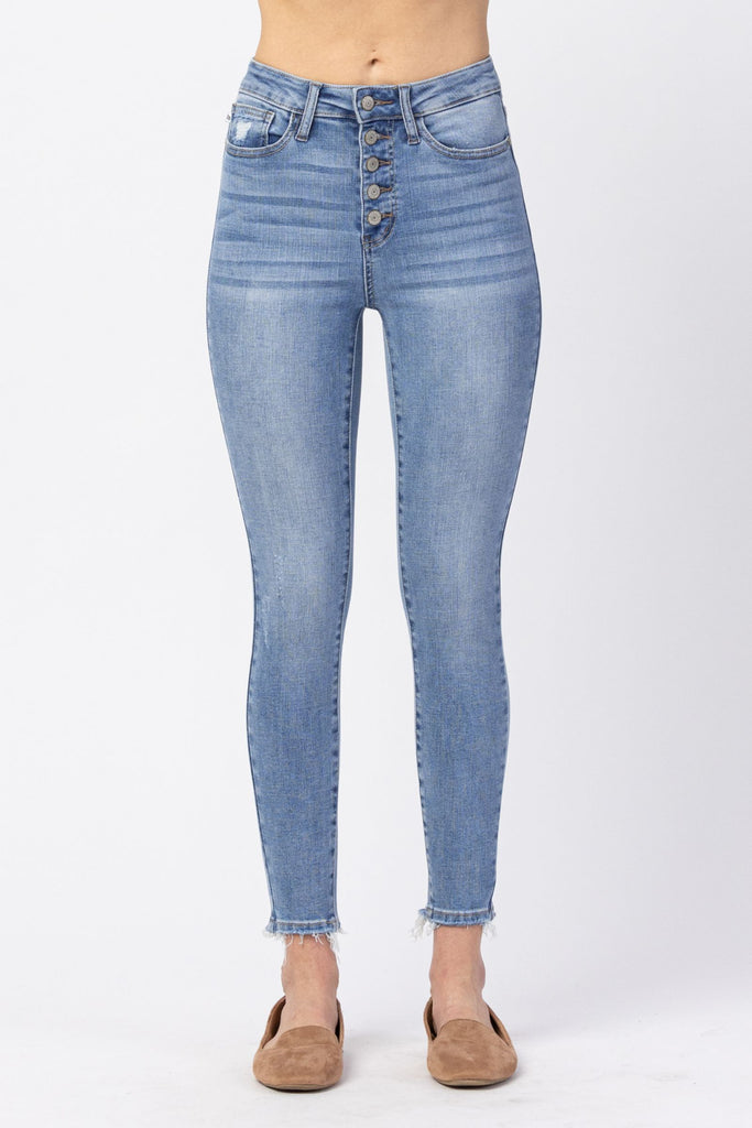 Hi-Rise Button Fly Skinny Jeans