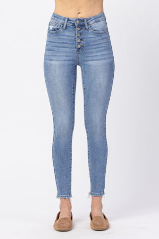 Hi-Rise Button Fly Skinny Jeans
