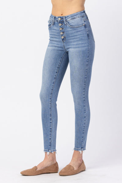 Hi-Rise Button Fly Skinny Jeans