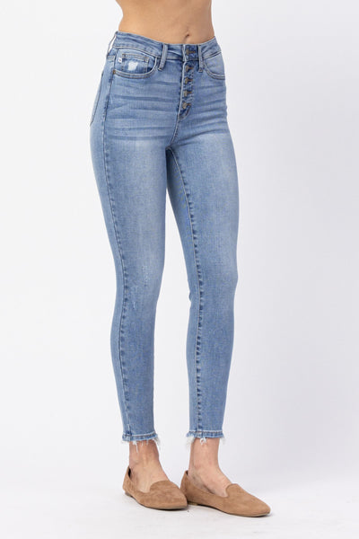 Hi-Rise Button Fly Skinny Jeans