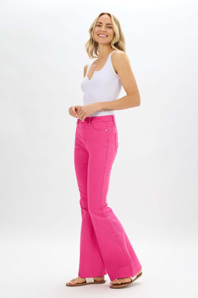 High Waisted Hot Pink Flare Jeans