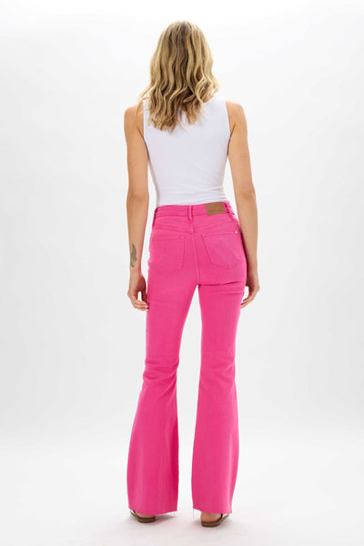High Waisted Hot Pink Flare Jeans