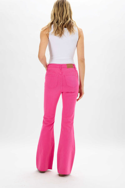 High Waisted Hot Pink Flare Jeans
