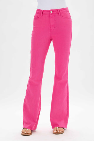 High Waisted Hot Pink Flare Jeans