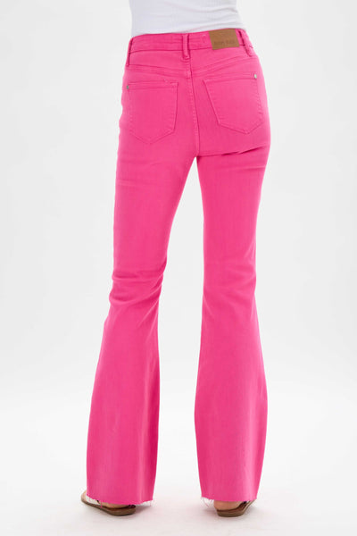 High Waisted Hot Pink Flare Jeans