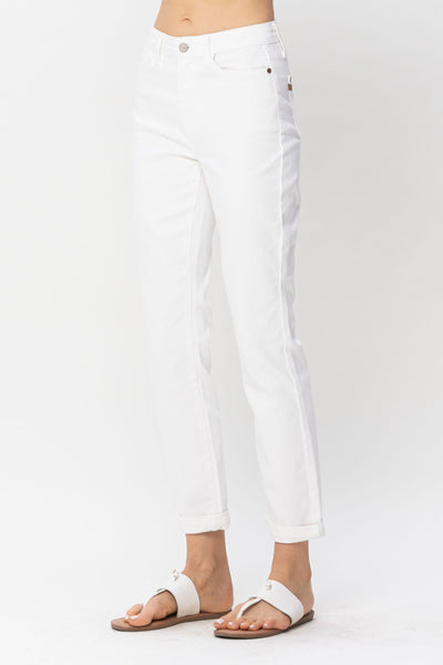 Hi-Waist Boyfriend Jeans - White