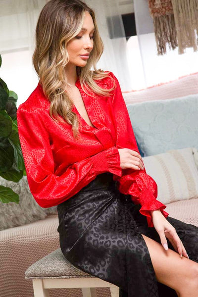 Animal Print Satin Top - Red