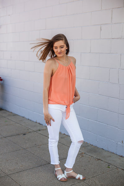 Frankie Pleat Front Tank - Papaya