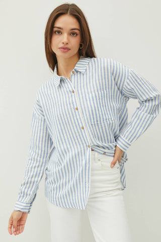 Wooden Button Down Shirt - Blue Stripe