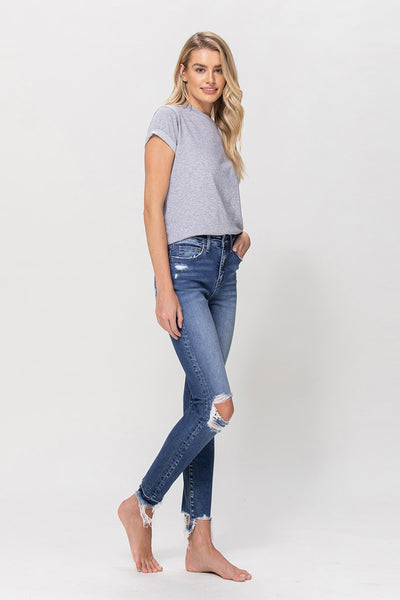 High Rise Distressed Ankle Skinny