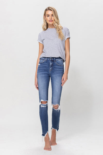 High Rise Distressed Ankle Skinny