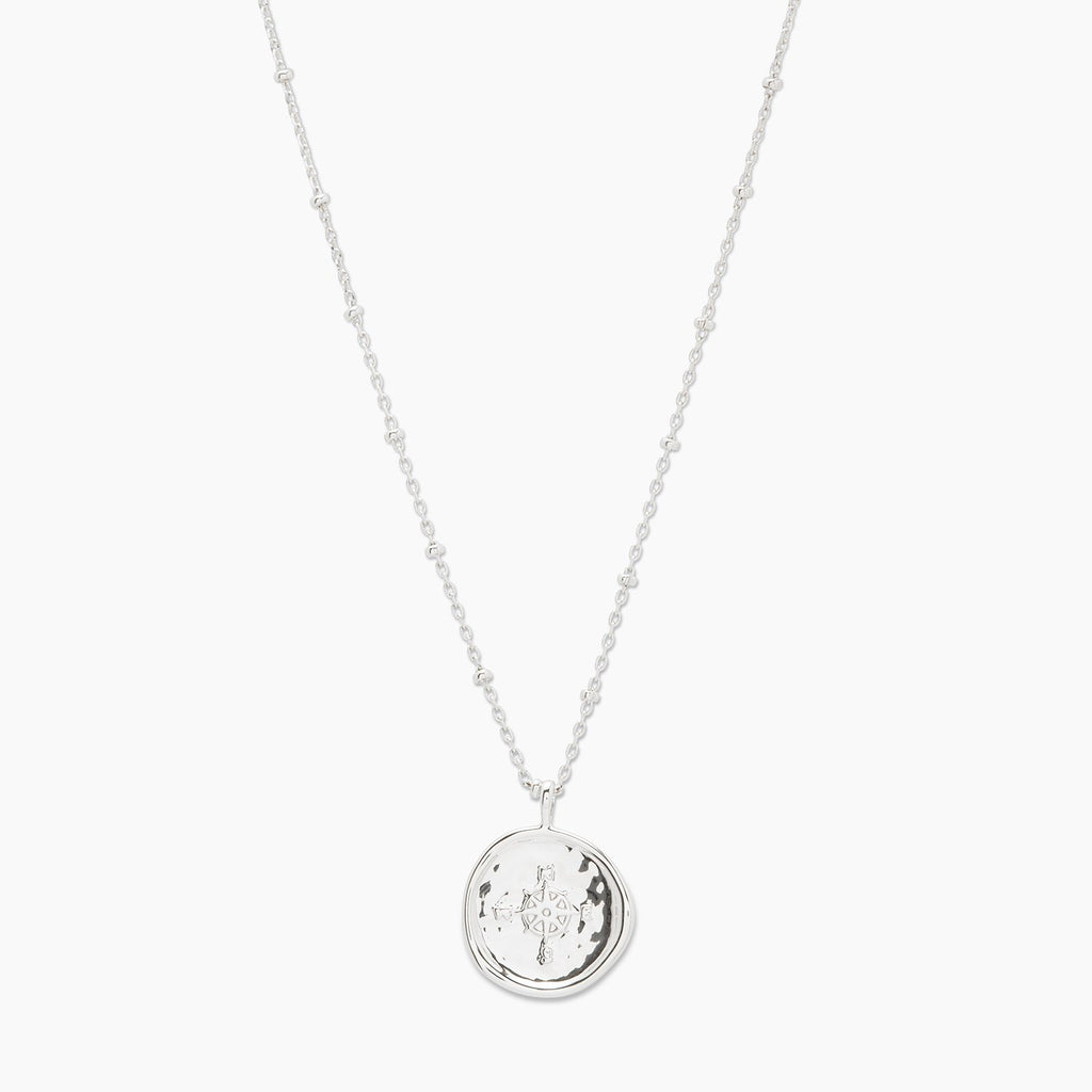 Compass Coin Necklace - Silver