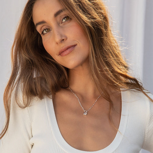 Kara Padlock Charm Necklace - Silver