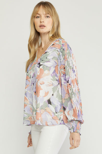 Zay Floral Pleat Top - Lavender Sage