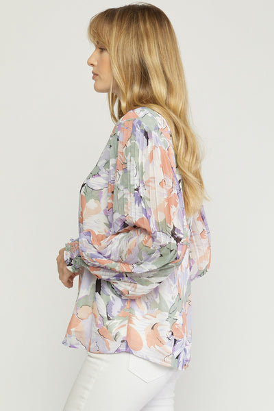 Zay Floral Pleat Top - Lavender Sage