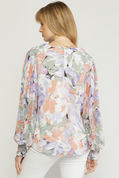 Zay Floral Pleat Top - Lavender Sage