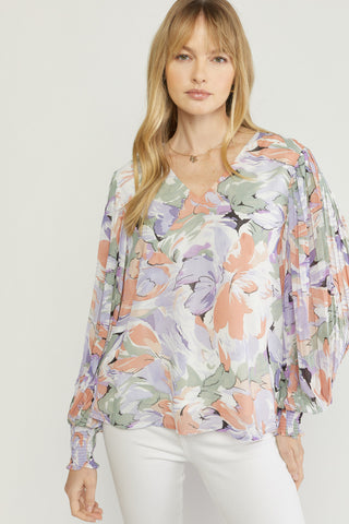 Zay Floral Pleat Top - Lavender Sage