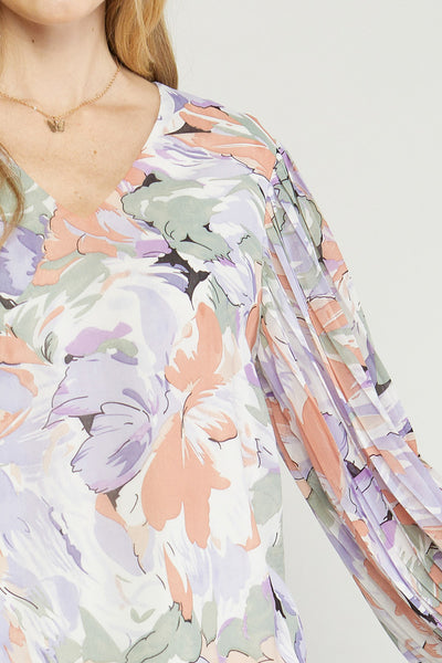 Zay Floral Pleat Top - Lavender Sage