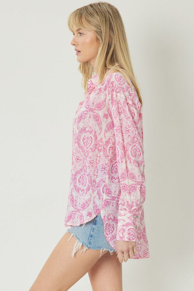 Paisley Print Button Up Top - Pink
